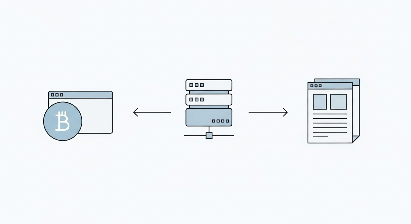 رسم توضيحي بسيط يظهر متصفح المستخدم يرسل طلب HTTP إلى أيقونة خادم الويب، والخادم يعيد صفحة ويب.
